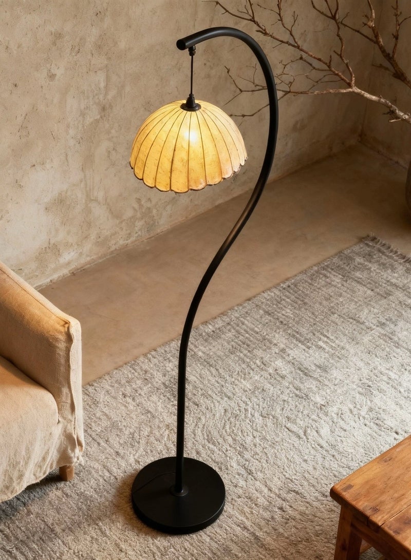 LED Floor Lamp, 12W S-Shaped Crescent Floor Lamp with Remote Control and Foot Switch, Bohemian Style Fabric Lampshade, Suitable for Living Room, Bedroom, and Hotel, Black - Image 5